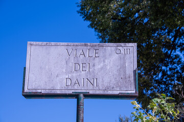 Street Plate in the area of the Parco dei Daini, within the park of Villa Borghese.