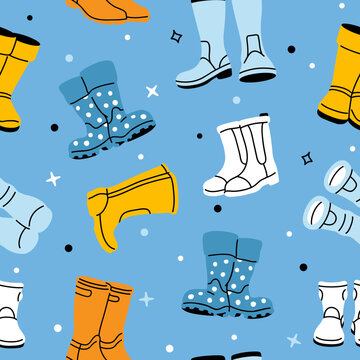 Vector seamless background pattern with rubber boots for surface pattern design 