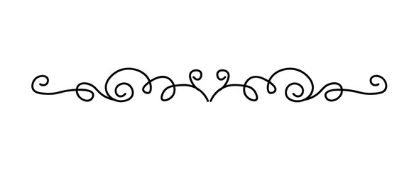 Swirly divider of black line set. It's suitable for use in invitations, posters, promotional materials, and many other projects. Vector illustration.
