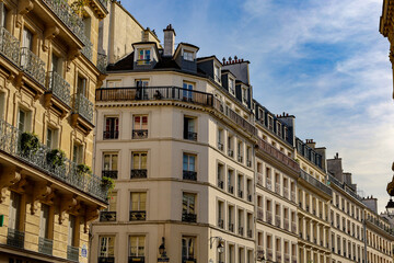 typical parisians building facade , haussmannian style  4th arrondissement - obrazy, fototapety, plakaty