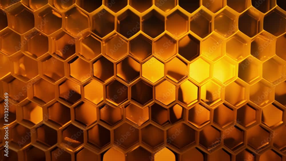 Poster a zoomedin of a beehive, with its perfectly hexagonal cells representing the mathematical perfection