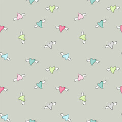 Cute colorful flying heart shapes seamless pattern Vector Image