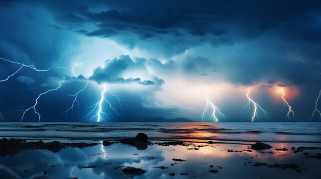 Lightning bolt on the sea