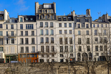Naklejka premium typical parisians building facade , haussmannian style , Seine river embankments