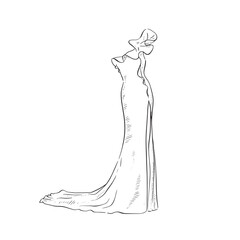 A line drawn illustration of a showstopper structured dress, which could be used for bridal boutiques, wedding blogs and so much more. Vectorised for a wide range of uses.