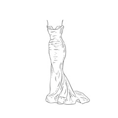 A line drawn illustration of a slim fitting spaghetti strap dress, which could be used for bridal boutiques, wedding blogs and so much more. Vectorised for a wide range of uses.