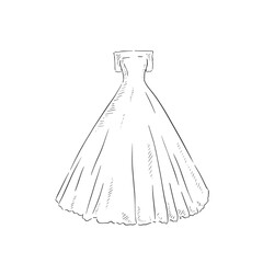 A line drawn illustration of an off the shoulder A-Line dress, which could be used for bridal boutiques, wedding blogs and so much more. Vectorised for a wide range of uses.
