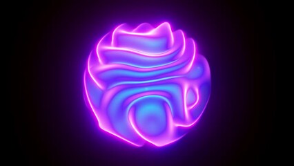 Neon glowing vibrant color 3D sphere with moving waving surface on black background. Abstract concept of soundwaves, big data or artificial intelligence. Seamless loop 4K animation of ethereal waves - Powered by Adobe