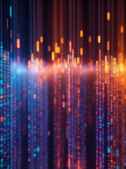 Fototapeta premium Bright and Futuristic Abstract Background with colorful digital glowing lines of code falling in cascade