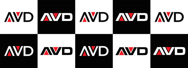 AVD logo. AVD set , A V D design. White AVD letter. AVD, A V D letter logo design. Initial letter AVD letter logo set, linked circle uppercase monogram logo. A V D letter logo vector design.	
