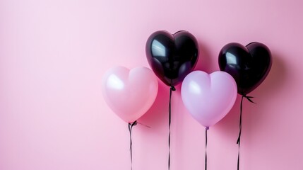 Background with helium balloons in the shape of a heart