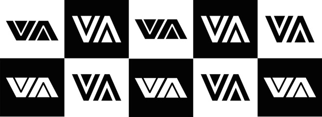 VA logo. VA set , V A design. White VA letter. VA, V A letter logo design. Initial letter VA letter logo set, linked circle uppercase monogram logo. V A letter logo vector design.	
