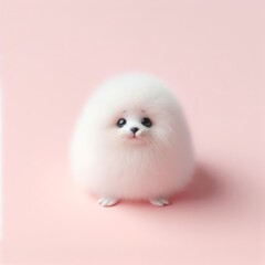 Сute fluffy spherical baby white-coat seal toy on a pastel pink background. Minimal adorable animals concept. Wide screen wallpaper. Web banner with copy space for design. - obrazy, fototapety, plakaty