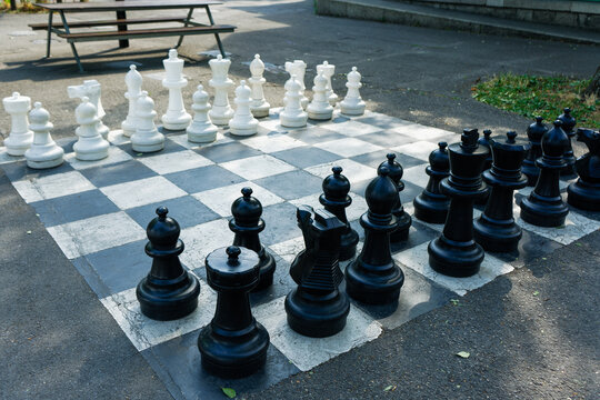Street chess pieces on the board, Geneva, Switzerland