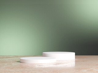 Abstract scene background. Cylinder podium on green background. Product presentation, mock up, show cosmetic product, Podium, stage pedestal or platform.