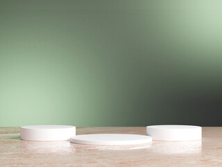 Abstract scene background. Cylinder podium on green background. Product presentation, mock up, show cosmetic product, Podium, stage pedestal or platform.