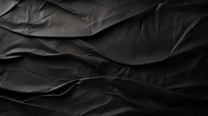 Black crumpled paper texture in low light background - obrazy, fototapety, plakaty