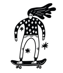 A man on skateboard. Vector illustration in trendy doodle cartoon style. Isolated on light backgroud. Skater t-shirt design concept. - 703261211
