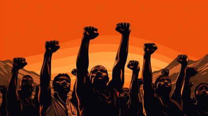 black people raised fists in the air