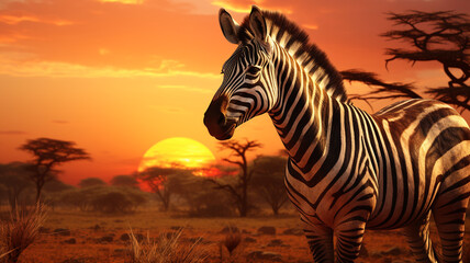 zebra at sunright background