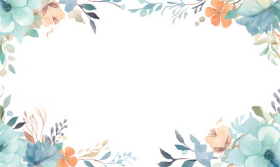 Fototapeta na wymiar Vector watercolor floral frame background, pastel colors