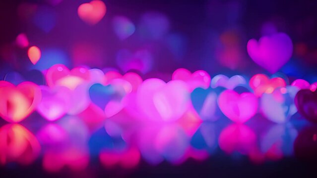Neon hearts tered across a stage shine bright, illuminating the space with their captivating charm and glowing warmth.