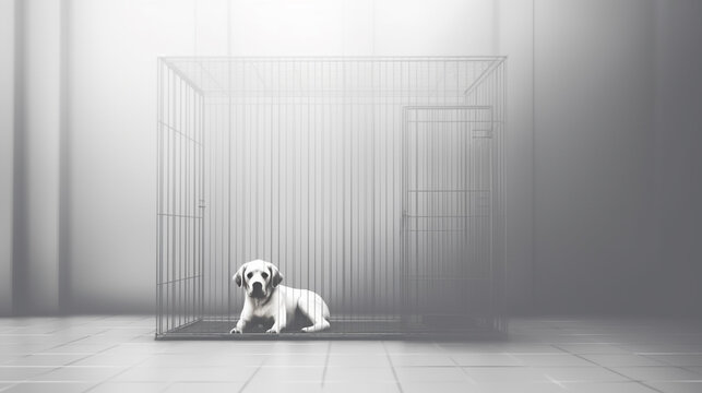 A bad dog in a cage. Hand drawing sketch.