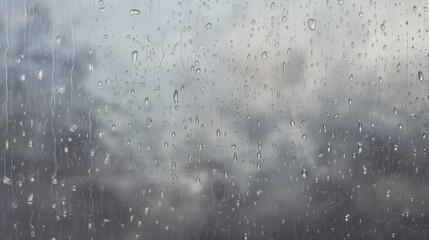 Rain Drops on a Window with a Cloudy Sky - obrazy, fototapety, plakaty