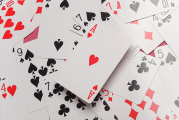 Ace of hearts among playing cards