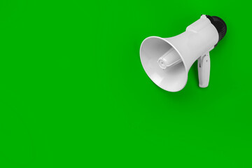 Loudhailer or megaphone. Announcement, advertising, public hearing concept. Mockup design with loudspeaker, background with blank empty space for copy space.
