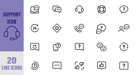 Customer Service and Support - Outline Icon Collection. Customer service icon set. Support service. Vector isolated icons. Call center symbols. Service concept. Line Help and Support Icons. EPS 10