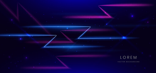 Abstract blue and pink neon diagonal glowing on dark blue background with lingthing effect sparkle.