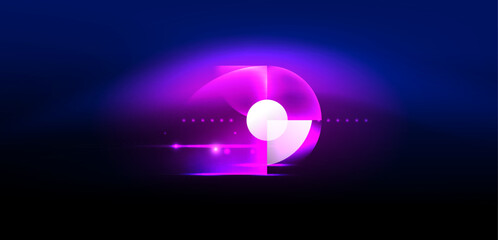 Obraz premium Abstract background shiny glowing neon color round elements and circles. Techno futuristic vector Illustration For Wallpaper, Banner, Background, Card, Book Illustration, landing page