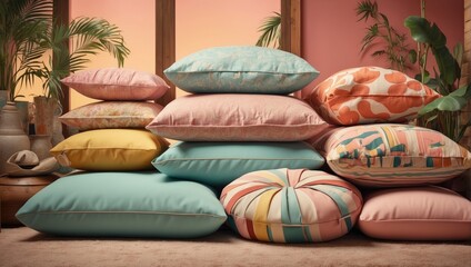 "How about: 'Retro Stacked Pillows in Vintage Colors - 8K Quality'?"