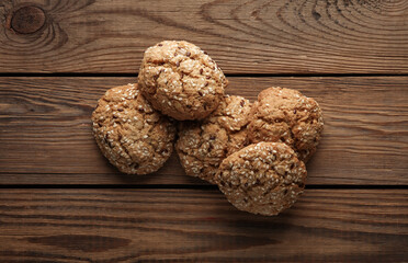 Cereal cookies on gray wooden table