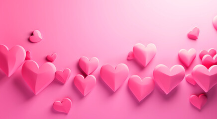 Pink rectangular banner with hearts. Valentine's day concept background. For greeting card, product