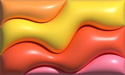 3d wavy inflated shapes background. Vibrant fluid backdrop. Curve shape background template copy space. 3d rendering design. Abstract wavy balloon.