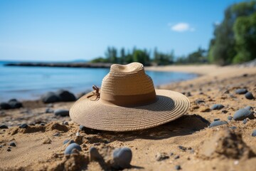 Fototapeta na wymiar Straw hat on the sand beach professional photography