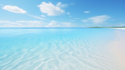 Soothing blue sea waves with perfectly smooth beach sand on a sunny day. Summer rest. - obrazy, fototapety, plakaty