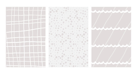 Simple Geometric Hand Drawn Irregular Patterns. Doodle Checkered simple drawing with textures. Grey Poster set.