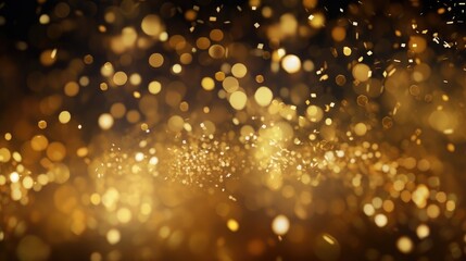 Gold sparkle particles abstract Background.Christmas Golden light shine particles bokeh on navy black background. Holiday concept