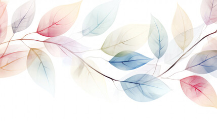 Branch of leaves transparent watercolour background. Pastel colour palette. Generative AI