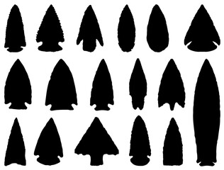 Native American Stone Arrowheads silhouette vector art - obrazy, fototapety, plakaty