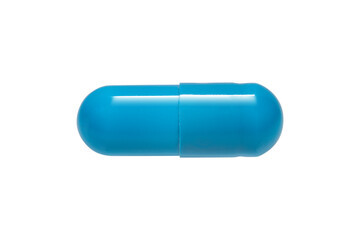 Blue capsule or pill isolated on white background.