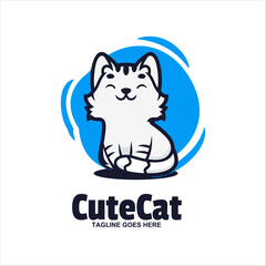 Illustration Vector Cute Cat Mascot Cartoon Logo Style.