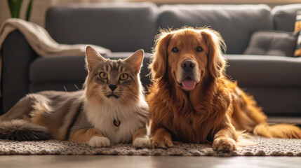 Cat and dog outside in living room