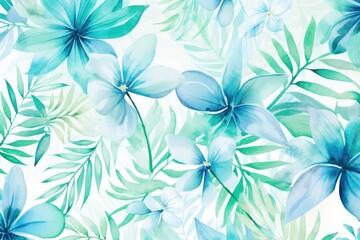 Watercolor Tropical Leaves in Lush Shades of Blue and Green. Generative AI"
