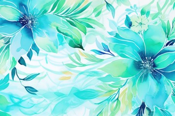 Fototapeta premium Watercolor Tropical Leaves in Lush Shades of Blue and Green. Generative AI