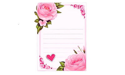 Pink love paper note, Pink love letter envelope isolated on transparent background, Love message, for Valentines Day, Mothers day or wedding design, Love templateLove template, png. 