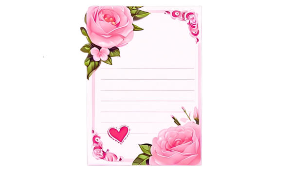 Pink love paper note, Pink love letter envelope isolated on transparent background, Love message, for Valentines Day, Mothers day or wedding design, Love templateLove template, png. 